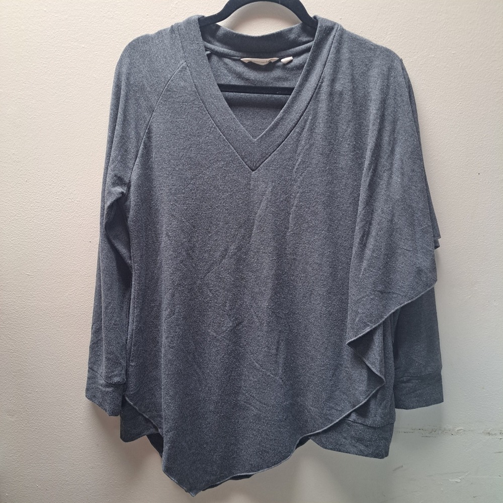 Soft Surrounds Womens Gray Asymmetrical Draped V-Neck Long Sleeve Top PS 3BV31